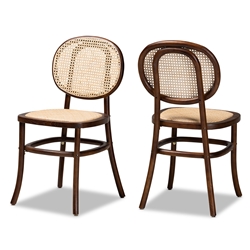 Baxton Studio Garold Mid-Century Modern Brown Woven Rattan and Walnut Brown Wood 2-Piece Cane Dining Chair Set